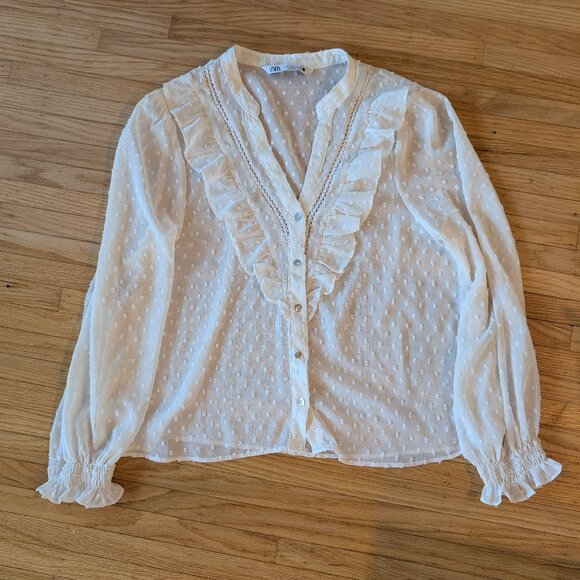 Zara Tops - Zara Cream Swiss Dot Blouse